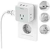 TESSAN All European UK Travel Plug Adapter Kit, International Detachable | 3 Outlets 3 USB Ports (1 USB C), Type C/G/E/F EU Ireland Power Adaptor, US to Europe Italy Spain France Greece