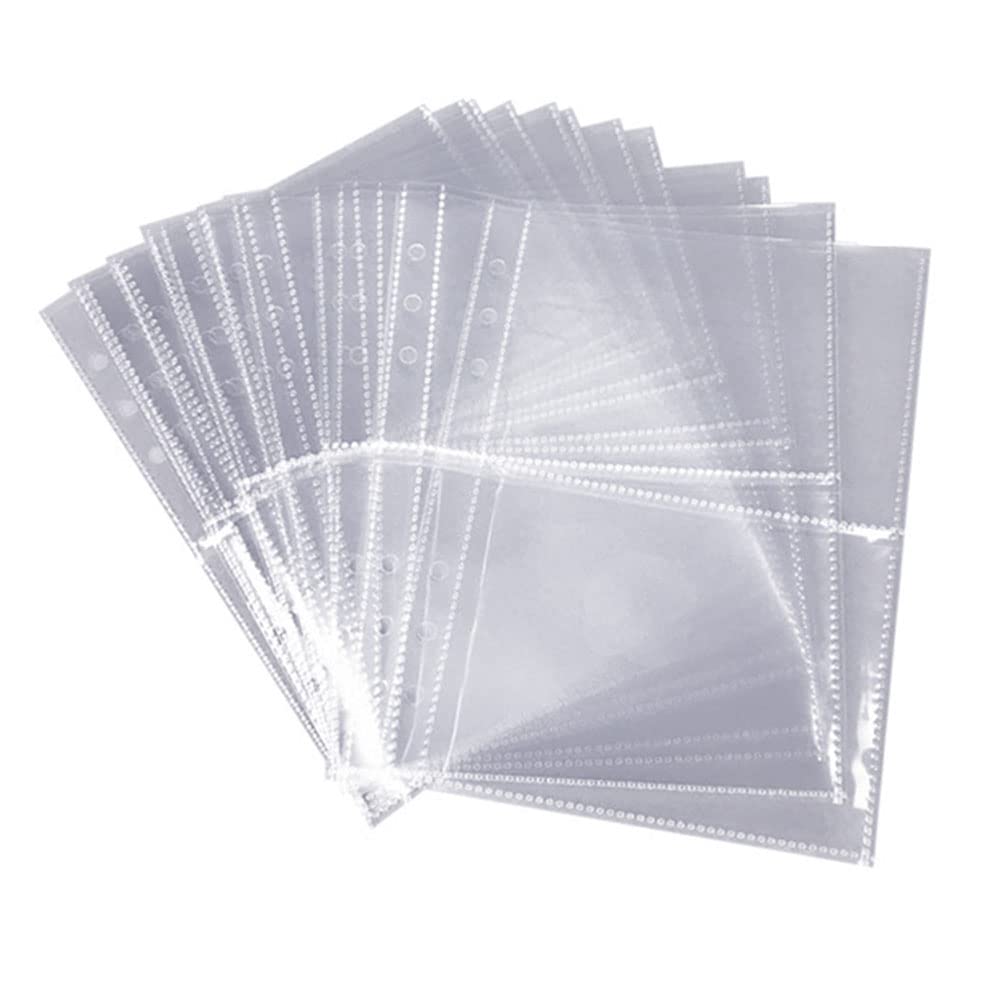 Anluoyi 10 Sheet A5 Binder Sleeves A5 6-Holes Binder Pockets Photo Album Binder Refill Inner for Card Storage Stationery Photo Small Items Organizer, Transparent