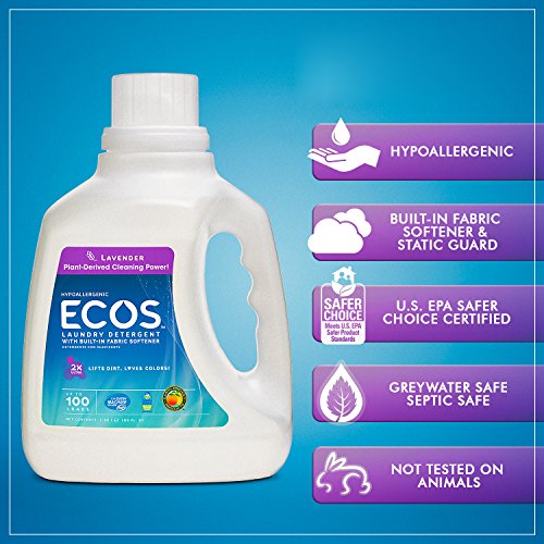Earth Friendly Products ECOS 2X Liquid Laundry Detergent, Lavender, 200 Loads, 100 FL oz (Pack of 2)