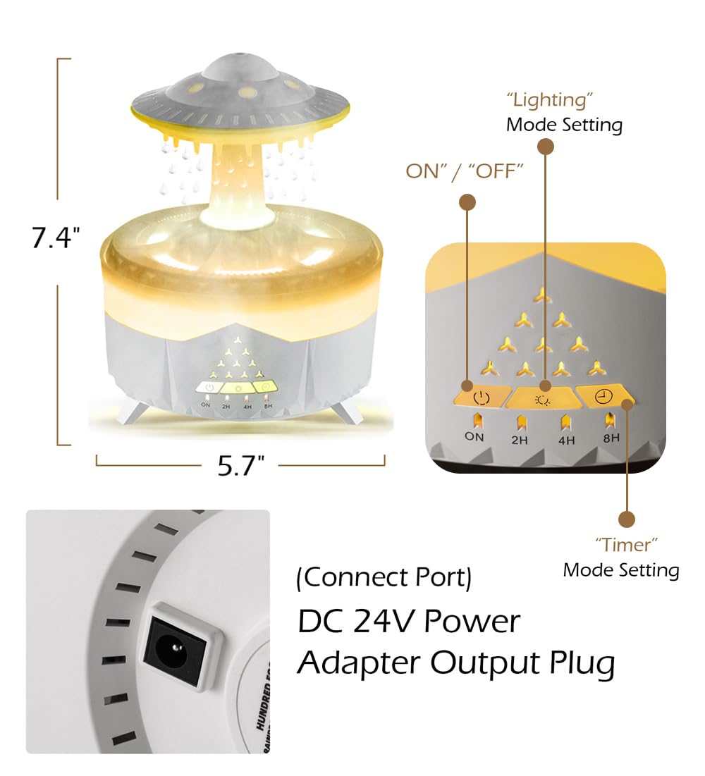 Essential Oils Diffusers Rain Humidifier for Large Room, 5 in 1 Ultrasonic Rain Drop Aroma Diffusers for Home, Colorful Mushroom Lamp Water Drip Rain Cloud Humidifier with Rain Sounds
