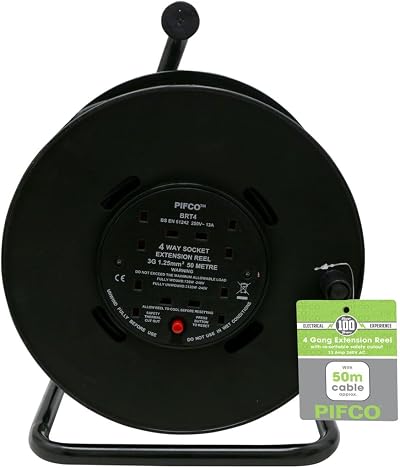 Daewoo Extension Reel 4 Way Socket 50m Cable Heavy Duty Open Frame