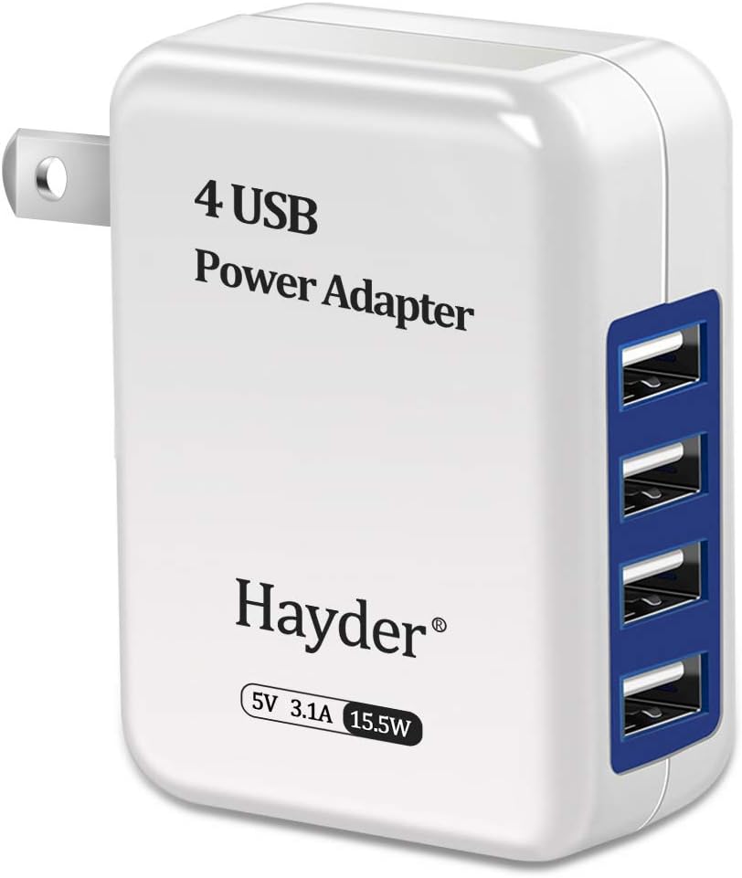 USB Wall Charger, 4 Port Power Adapter Outlet Portable Foldable Plug for iPhone 11/11Pro/Max/XR/X 8/8 Plus/7/6S/6S Plus/6 Plus/6/5S/5, Samsung Galaxy S20/S20 Ultra/S20+/S6/S5, Kindle, Android