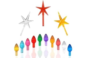 Brightown Ceramic Christmas Tree Replacement Light Bulbs National Artcraft Ornaments for Ceramic Christmas Trees Accessories, Multicolor Medium Twist Light Ornaments (105PC Bulbs+3 Stars)