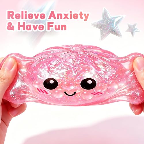 Last Page® Glitter Dumpling Squishy Box Real Squishy Dumplings Squishies Fidget Toys Adults & Teens Large Adults Anxiety Relief Squeeze Toy (Pink)