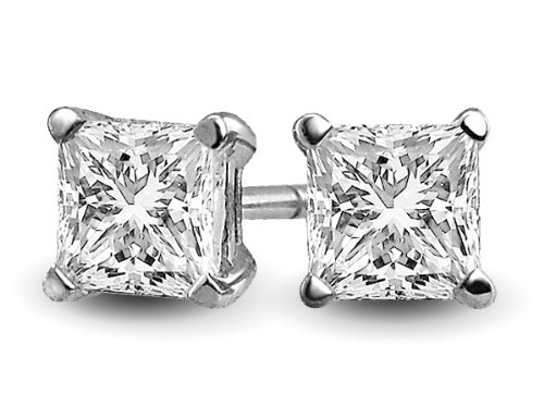 Princess Cut Diamond Solitaire Stud Earrings 1/2 Carat (ctw) in 14K White Gold