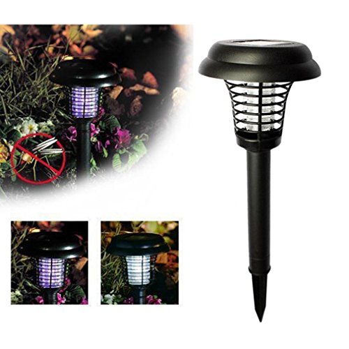 Inverlee Solar Powered LED Light Outdoor Bug Fly Zapper Insect Catcher Killer Trap Mosquito Killer Garden Lawn (Black)