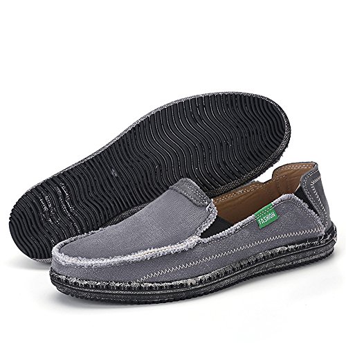 BEFAiR Mens Canvas Shoes Vintage Breathable Slip on Loafers (13 D(M) US, Grey) - Thumbnail 2