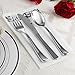 25 Guest Disposable Silver Dinnerware Set | Heavy Duty Plastic Plates, Cups, Silverware & Napkins. 50 Forks, 25 Spoons, 25 Knives, 25 Dinner Plates, 25 Dessert Plates & 25 Cups | Bonus 50 Guest Towels