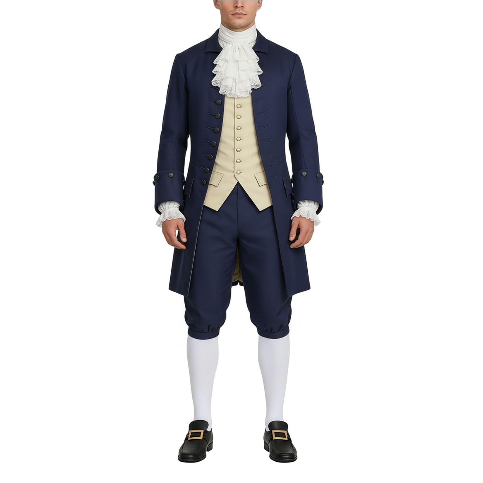 BPURB Men's Colonial Pants Costume Medieval Pirate Cosplay Pants Renaissance Tudor Costume Breeches Socks Shoe Buckle Navy Blue