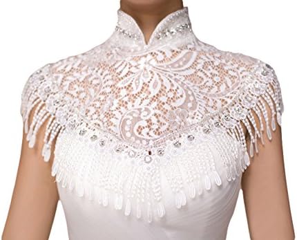 TF Dress Bridal Lace High Neck Shoulder Body Chain Necklace Jewelry with Tassel (One Size, Ivory)