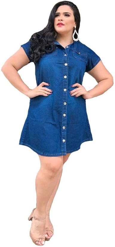 vestido jeans curto plus size