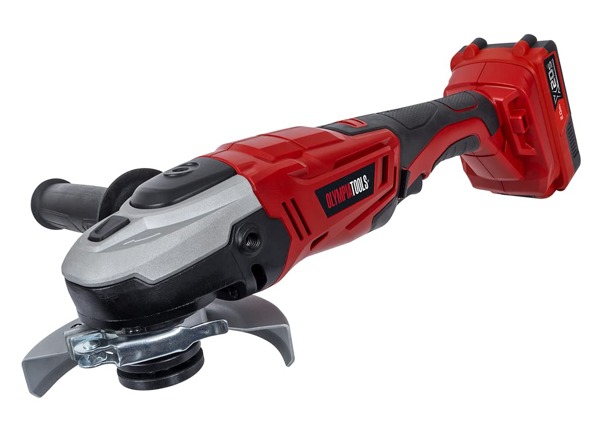 Olympia Tools X20S™ Angle Grinder 20V 1 x 2.0Ah Li-ion All-Metal Gearbox for Increased Durability 3-Position Handle Provides Greater Comfort and Control Whilst The Soft Grip Provides Enhanced Comfort