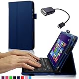 Infiland Folio PU Leather Slim Fit Stand Case Cover for Dell Venue 8 Pro Windows 8.1 8-inch Tablet (For Dell Venue 8 Pro Model 5830 / Dell Venue 8 Pro 5000 Series / New Venue 8 Pro 3000 Series 2014 version)+ Bluetooth Keyboard + Free OTG Cable (DELL Venue 8 Pro Windows 8.1 Tablet,Navy)