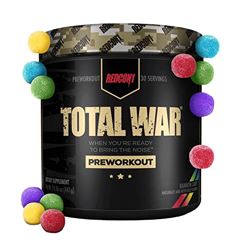 REDCON1 Total War Pre Workout Powder, Rainbow Candy Beta Alanine + Citrulline Malate Vegan