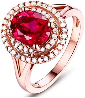 AmDxD Jewelry Promise Ring for Women 18K Gold Oval Shape Rubellite Rings