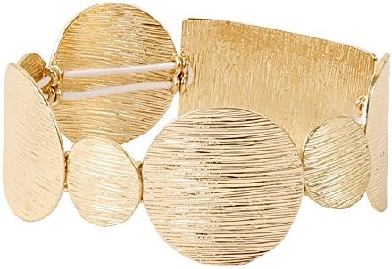 Miss Mimi Classic Womens Wide Gold Stretchy Brush Antique Inspired Plating Bangle (Gold)