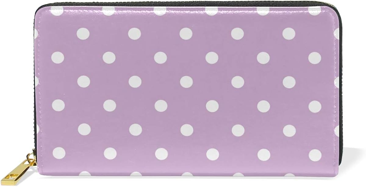 Women Wallet Purse Polka Dots Pattern Clutch Bag Zipper Leather
