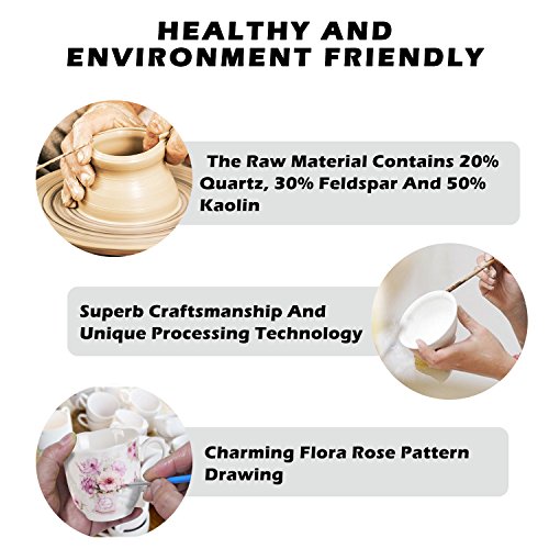 Coffee Tea Cup and Saucer Set of 6—7OZ New Bone China Vintage Floral Pattern Tea Cup Set, 220ml Porcelain Cups for Specialty Coffee Drinks, Latte, Cafe Mocha and Cappuccino