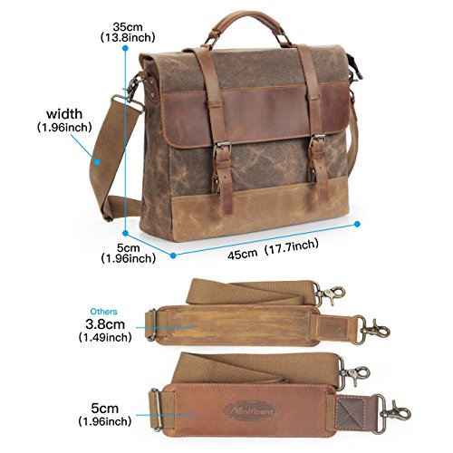 Manificent-17-Inch-Mens-Messenger-Bag-Vintage-Waxed-Canvas-Genuine-Leather-Large-Satchel-Shoulder-Bag-Waterproof-Canvas-Leather-Computer-Laptop-Bag-Tablet-Messenger-Bag-Coffee