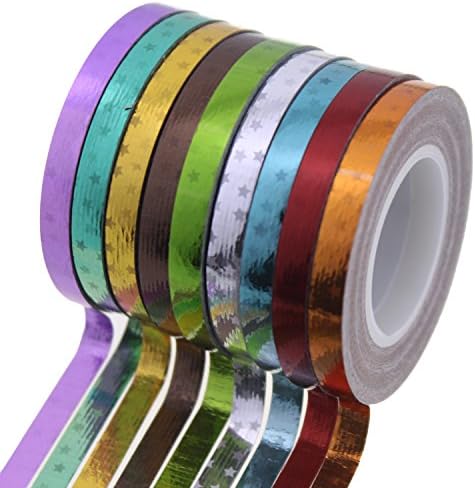 YUTIAN Skinny Thin Assorted Rainbow Washi Craft Masking Tape Art (Glitter) (small star)