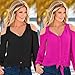 Sunward(TM) Women Fashion Deep V Collar Strapless Chiffon Long Sleeve Shirt (Large, Hot Pink)