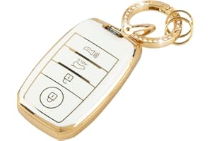 UHONSN for Kia Key Fob Cover Soft TPU Keys Shells Case Keychains Full Covers Protector Compatible with Forte Koup Niro Optima Rio Sorento Soul Sportage Smart 2 3 4 Buttons Key White Gold