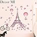 Decor MI Romance Eiffel Tower Paris Butterfly Balloon Wall Decal Stickers Waterproof Removable Background Paris Decors Wallpaper Pink Wall Decals for Girls Bedroom Living Room Bathroom 39x26 inches