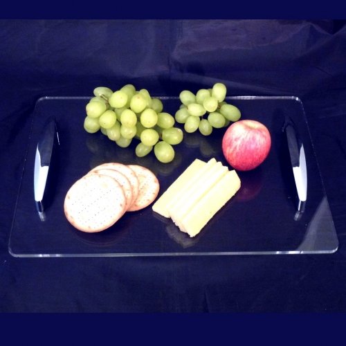Super Cool Creations Clear Acrylic Serving Tray with Chrome Handles 42cm x 15cm 5mm