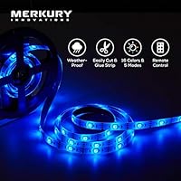 Merkury Innovations LED Strip Light Waterproof 120 LEDs 12 Ft RGB SMD 5050 LED Rope Lights Color Changing LED Strip Lights with 24-Keys IR Remote Controller 12v Power Supply TV Backlight Kit w Remote