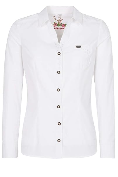 Spieth & Wensky Damen Trachten Bluse Langarm Weiss, WEIß,
