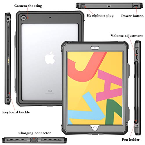 iPad 8 Case, IP68 Waterproof Full Body Drop Protection with Clear Built