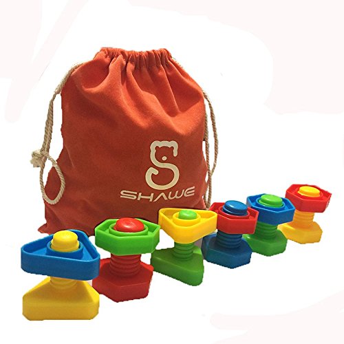 SHAWE Screw Set of 16,Jumbo Nuts and Bolts丨32 pc in 4 different shape and colors丨Explore Fine Motor Skill Toys for Toddlers Preschoolers,Therapy Tools,Educational Learning Toy丨Kids Safe Material