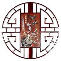 Zhao Xiemao Premium Paintings Wood Carving Living Room Decorative Painting Dining Room Circular Relief Mural Solid Wood Hanging Painting (Color : Brown-9, Size : 80 X 80 cm)
