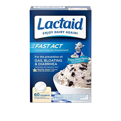 Lactaid Fast Act Lactose Intolerance Relief Chewables with Lactase Enzyme to Prevent Gas, Bloating & Diarrhea Due to Lactose Sensitivity, Ideal for Travel & On-the-Go, Vanilla Twist, 60 Packs of 1-ct.