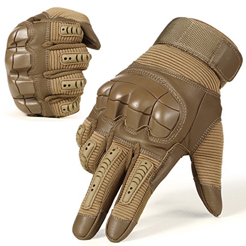 JIUSY Army Military Tactical Touch Screen Rubber Hard Knuckle Full Finger Gloves for Combat Motorcycle Motorbike Hunting Hiking Airsoft Paintball Riding Size Brown Small