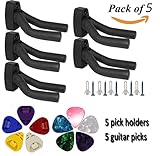 Guitar Hanger - Guitar Stand Wall Hangers Set of 5 Guitar Hangers Keep Hook Holder Wall Mount Fits all Guitars w/ 5 Picks + 5 Pick Holders (5PCS)