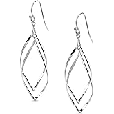 Charmsy 925 Sterling Silver Double Twisted Infinity Dangle Earrings for Women | Linear Marquise Large Loops Classic Infinity Drop Dangle Earrings