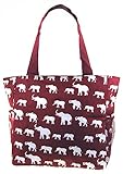 Elephant Print Tote Bag Purse (Burgundy Red)