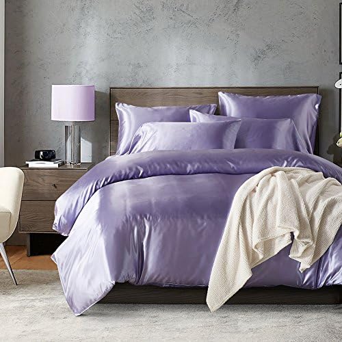 DuShow Silk Like Satin Solid Color Duvet Cover Set / Bedding with Hidden Zipper Ties Soft Reversible Hypoallergenic Stain Resistant Quilt /3 PCS Comforter Cover Set(King,Purple)