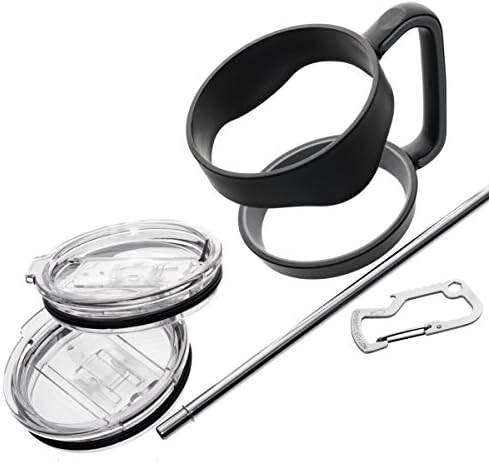 Handle for 30oz Stainless Steel Tumbler Cup Complete with 2 Replacement Lids 1 Straw 1 Carabiner Bottle Opener - Fits Yeti RTIC and others
