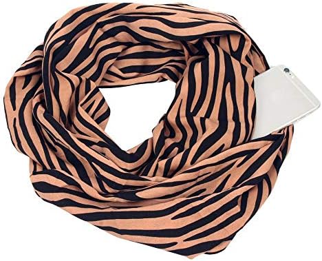 HARRYSTORE ScarfWomens Stripe Print Zipper Hidden Pocket Infinity Scarf Travel Infinity Scarves For Women