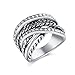 Mytys Retro Vintage Silver Interwined Crystal Fashion Statement Silver Band Rings(9)