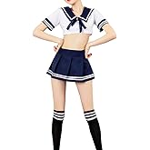 DRHOM Japanese Anime Schoolgirl Crop Top Skirt School Sailor Uniform Crop Tops With Skirt Clothes Set