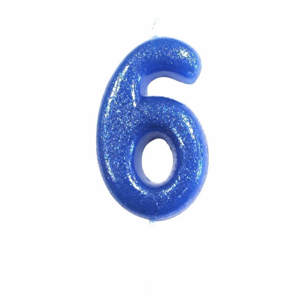 Anniversary House Colourful Blue Glitter Number 6 Cake Candle for Birthday and Anniversary Decorations - Elegant Birthday Candle for Cake - Stylish Silver Number Candle Topper 7 cm
