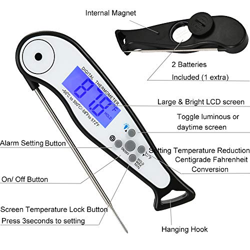 Meat Thermometer for Grilling, Digital Meat Thermometer Oven Safe with Timer for Smokers