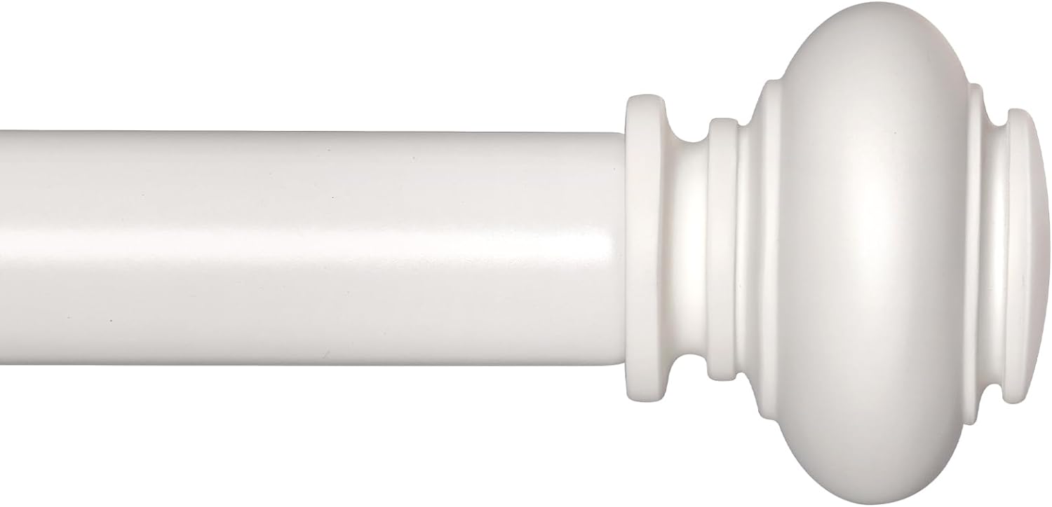 Window Treatment Hardware - SIMEWIN White Curtain Rods for Windows 48 to 84 Inches Adjustable Decorative 1 Inch Diameter Single Window Curtain Rod Set with Classic Finials, White Finishing