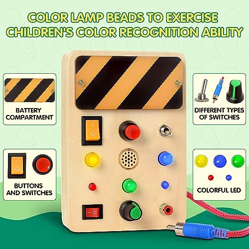 POLKRANE Toddler Montessori Travel Toys Wooden Busy Board with LED
