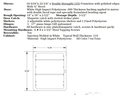American Pride 9622WBAR12 - Recessed Frameless Beveled Polished Edge Mirror Medicine Cabinet 16" x 22"