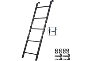 CXRCY Ladder for Bunk Bed, Adjustable Height 55"-71". Heavy Duty Travel Trailer Bed Ladders with 4 Hook and Foot Caps, Metal Twin Bed Step Ladder for Home Dorm Appartments, Load 300 LBS