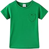 Noomelfish Girls Short Sleeve Heart Pocket T-Shirts Casual Cotton Tee Tops Blouse (5-12 Years)